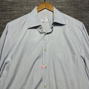 Kiton Shirt Men's 17 Blue Striped Long Sleeve Button Up
